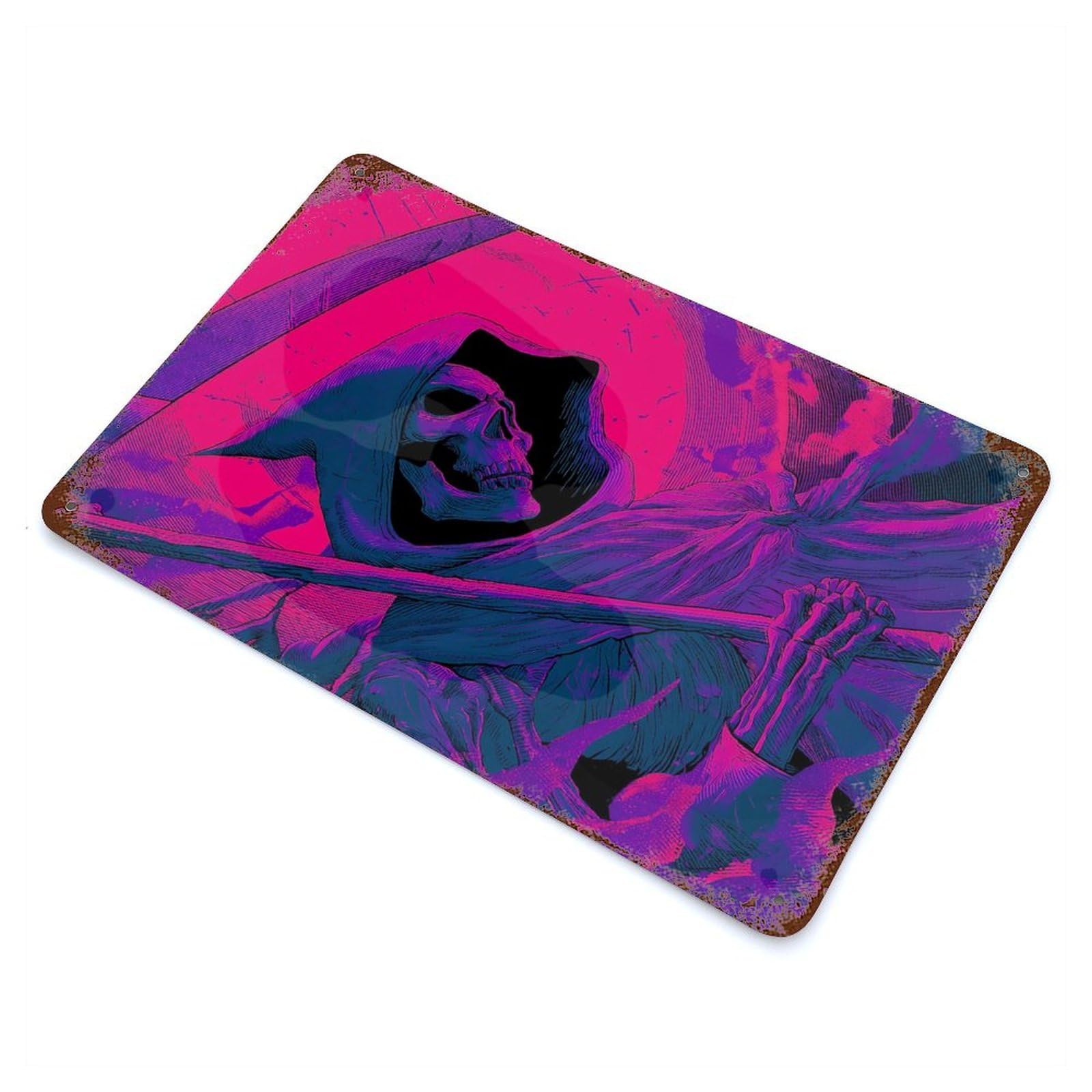 Grim Reaper in Purple And Blue Vintage Wall Sign 11.8"x7.9", Rust Effect Metal Decor for Farmhouse, Kitchen And Entryway Decor