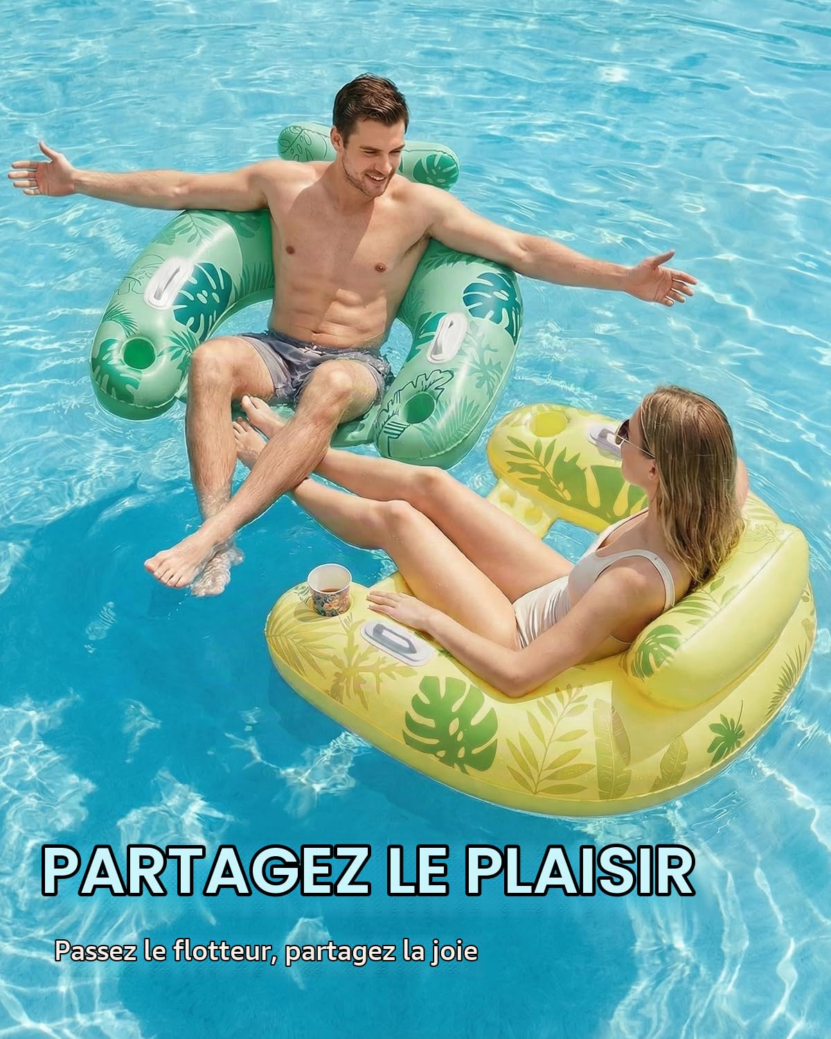 SOLAVERO Fauteuil Gonflable Piscine, 119 x 86 cm Bouee Gonflable Adultes avec Porte-Gobelets & Poignée, Chaise Piscine d'Été pour Détente et Pool Party
