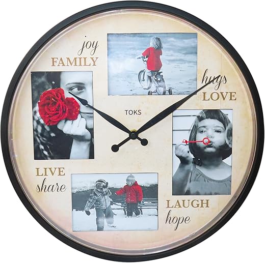 Lily's Home 14 Inch Photo Frame Wall Clock. Vintage Rustic Clock, DIY Wall Decor, Whisper Quiet Movement, Battery Operated Quarts Wall Clock, Analog Clock for Living Room, Bedroom, Kitchen.Black Frame