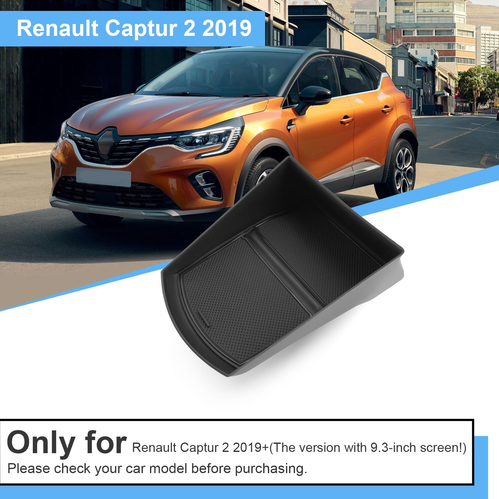Boîte de Rangement pour Tableau de Bord Central Compatible avec Renault Captur 2 2020-2024, Organisateur de Console Centrale, Plateau Rangement de Console avec Tapis Antidérapants (Noir)