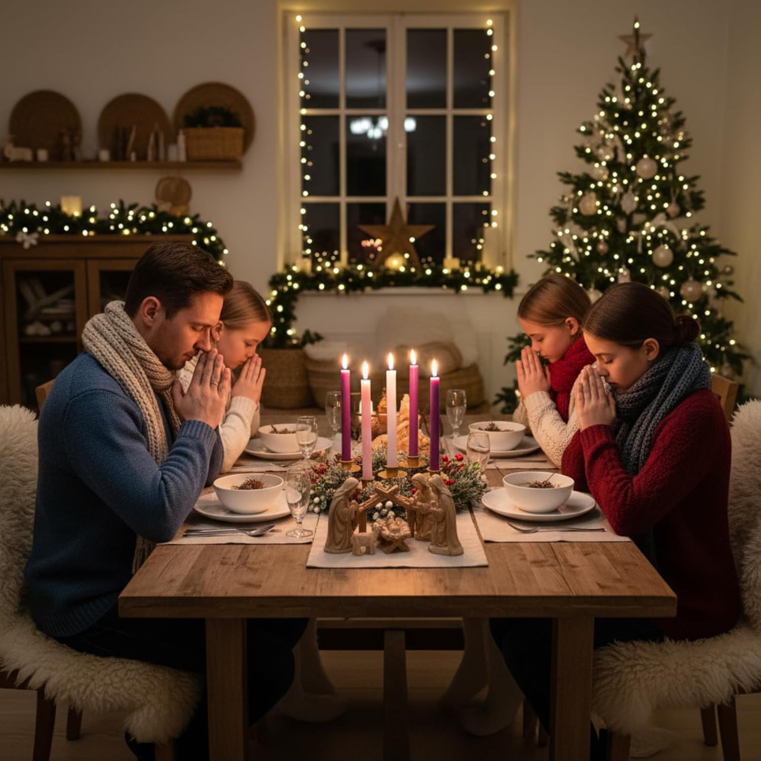 6 Pcs Christmas Advent Wreath with 5 Flameless Advent Candles, 11.8 Wreath with Remote, Flickering Flameless Candle for Church Table Centerpiece Holiday Decor Gifts, Exclude Battery(Pine Needle)