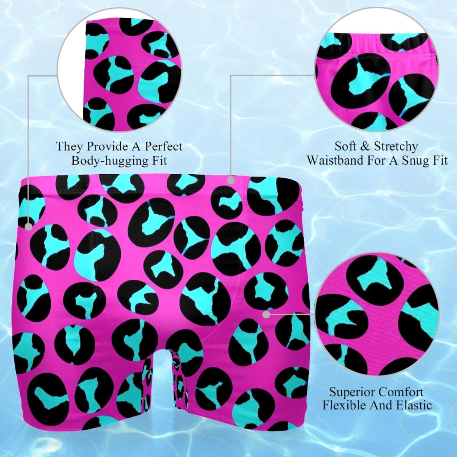 Mens Leopard Art-2290 Swim Trunks Elastic Waistband Short Mens Bathing Suit, S,