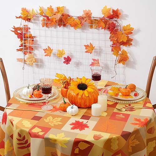 Miniatura 2 de Alishomtll Mantel de otoño de 60 pulgadas, mantel redondo de hojas para decoraciones de Acción de Gracias, mantel rectangular impermeable naranja,