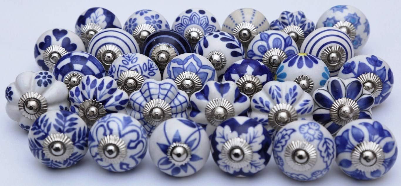 Handmade Assorted Handles Ceramic Cabinet Pulls Online Designer (50 KNOBS, Orange)