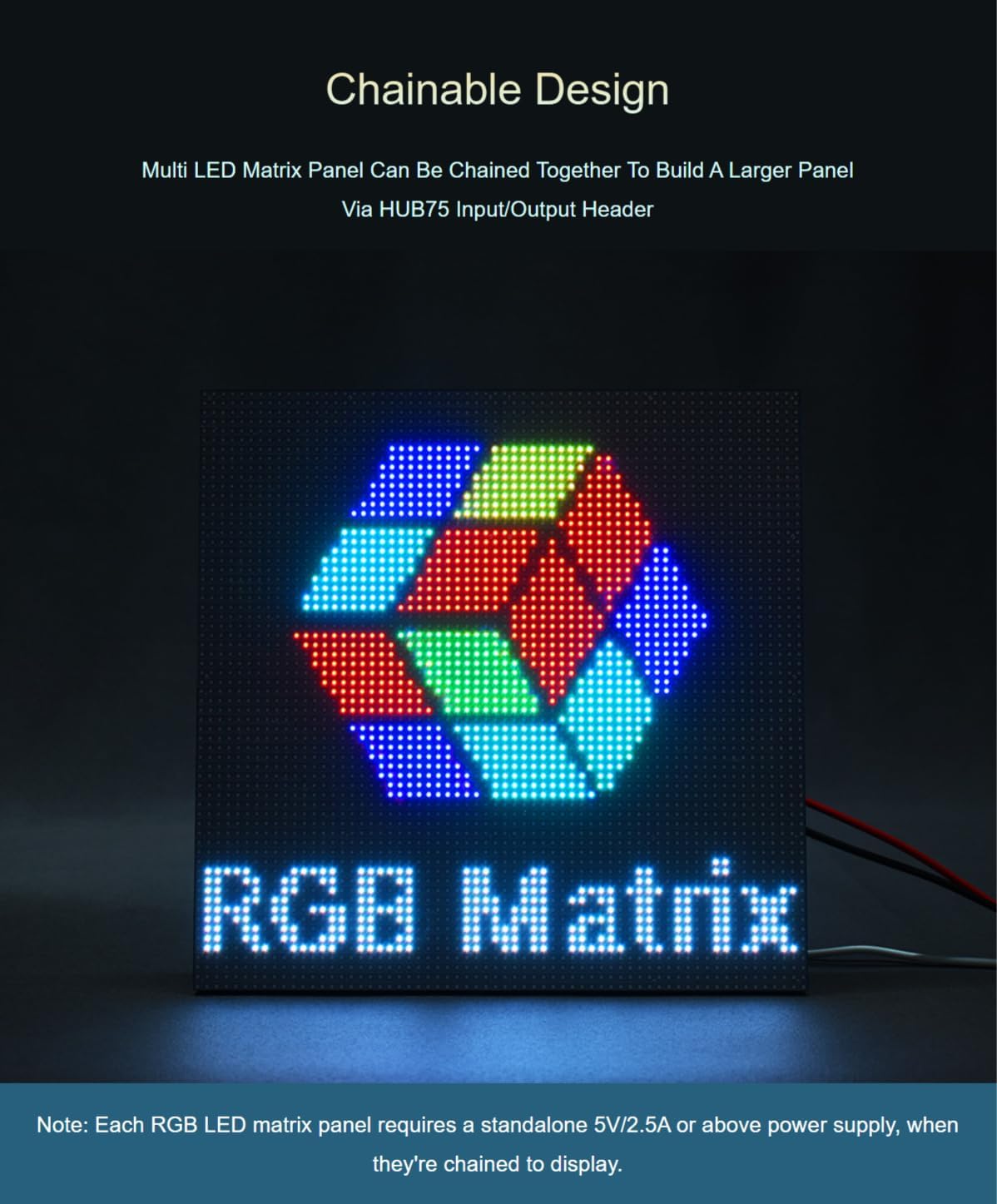 TUOPUONE RGB Full-Color LED Matrix Panel, 2.5mm Pitch, 64 × 32 Pixels, Adjustable Brightness, GOB Version