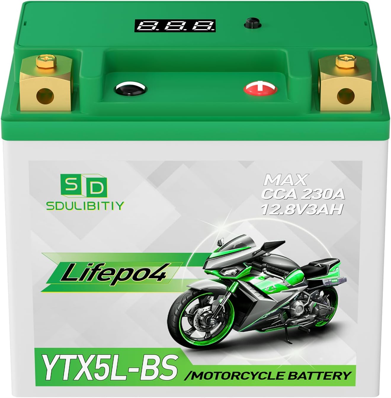 Lithium Motorcycle Battery LiFePO4 YTX5L-BS 12.8V 3Ah 230CCA High Performance Power Sports, Compatible ATV, UTV, 4 wheeler, Scooter, PWC, Seadoo, Polaris and Generator Battery