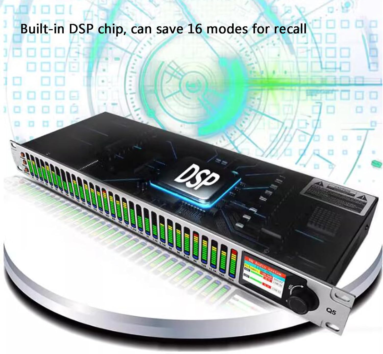 31-Band Graphic Equalizer, 2-Channel Stereo Amplifier, with LED Screen and Spectrum Display, 16 Preset Effects, Auto Noise Reduction, for Radio Station, Studio