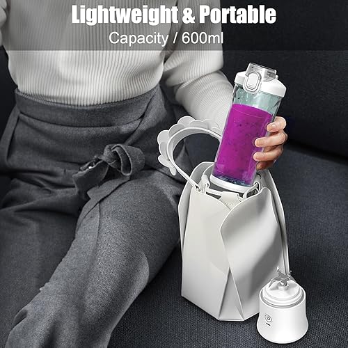 Miniatura 7 de Licuadora portátil de 20 onzas de tamaño personal para batidos y batidos con 6 cuchillas, 150 W, mini licuadora impermeable, recargable por USB,