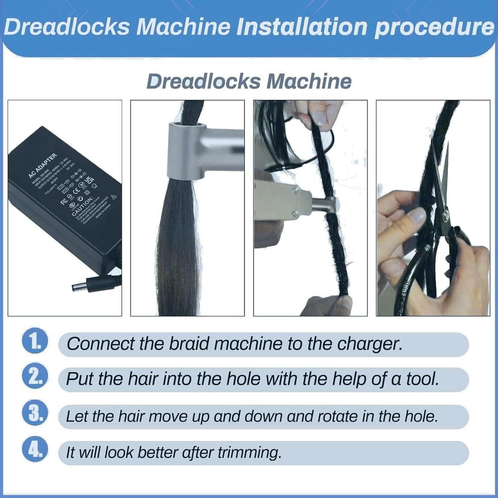 Automatyczna Maszyna Do Dredy Z Otworami W Plecionce 6/8/10 Mm, Nie Trzeba Zmieniać Igieł, Instant Dreadlocks Maker Dla Łatwych Dreadlokadów DIY