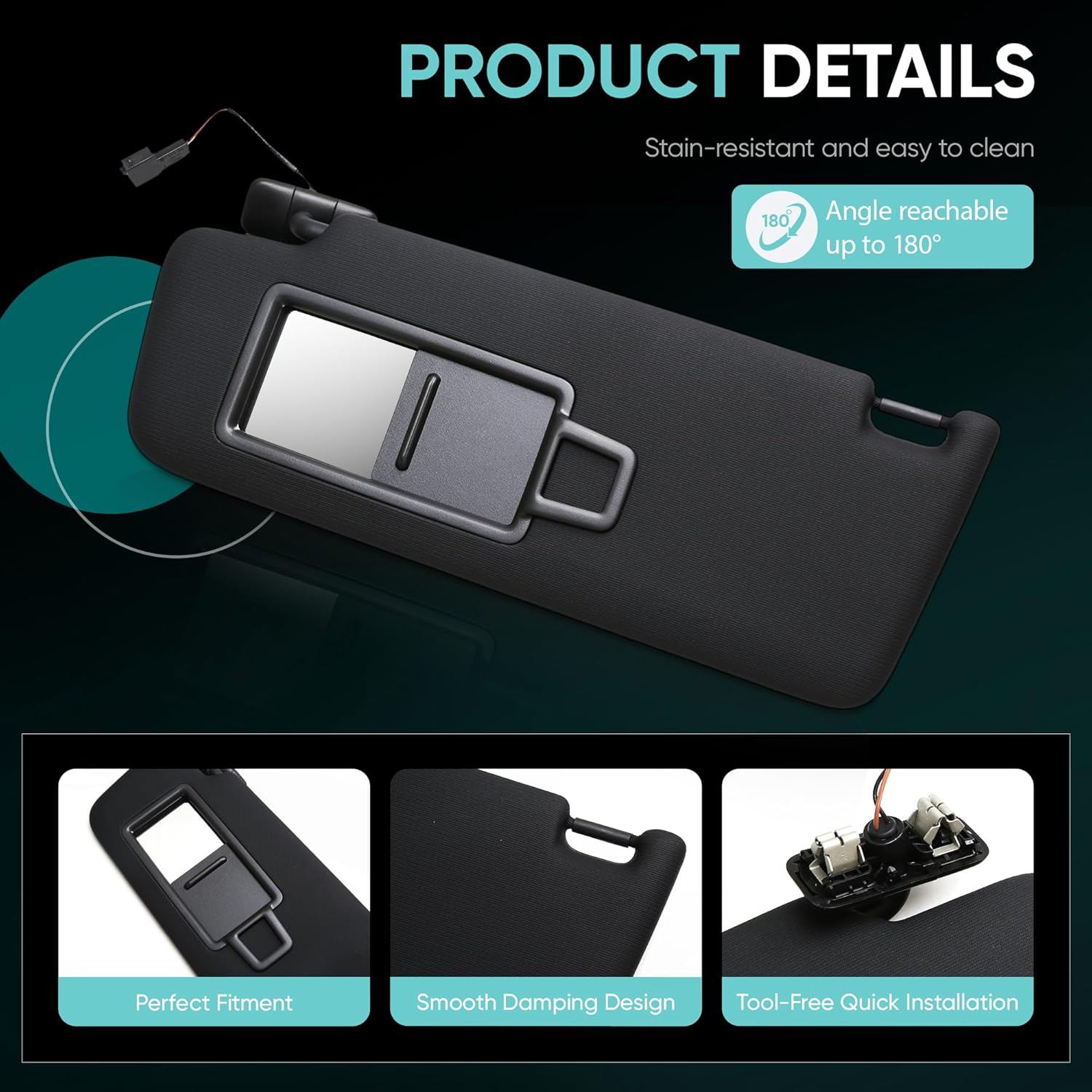 5GG857551 5GG857552 Front Sun Visor Panel with Makeup Mirror Sunshield Black Compatible with VW Golf 7 MK7 2013-2021 (Left)