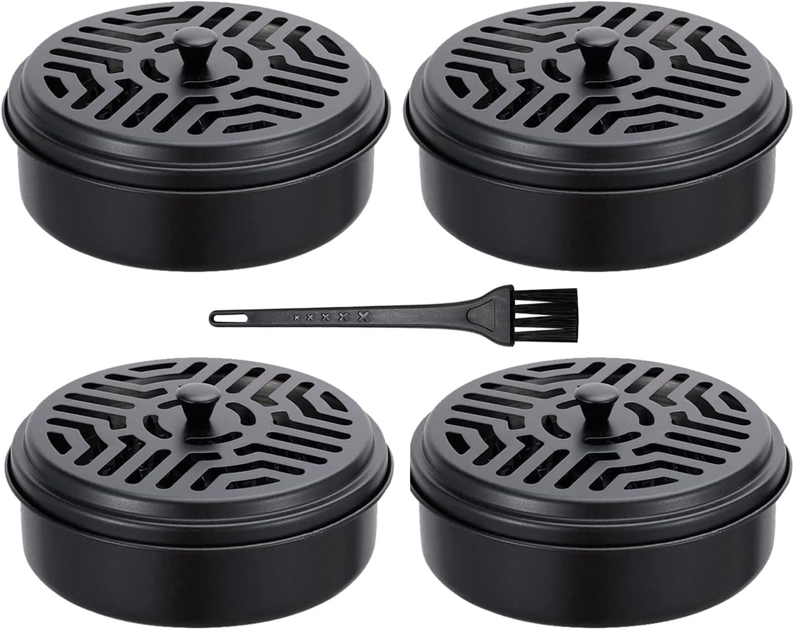 IS MUHE 4 Portable Mosquito Coil Holder, Mosquito Incense Box Sandalwood Holder with Handle, Fireproof Incense Burner for Home Office Camping(Black)