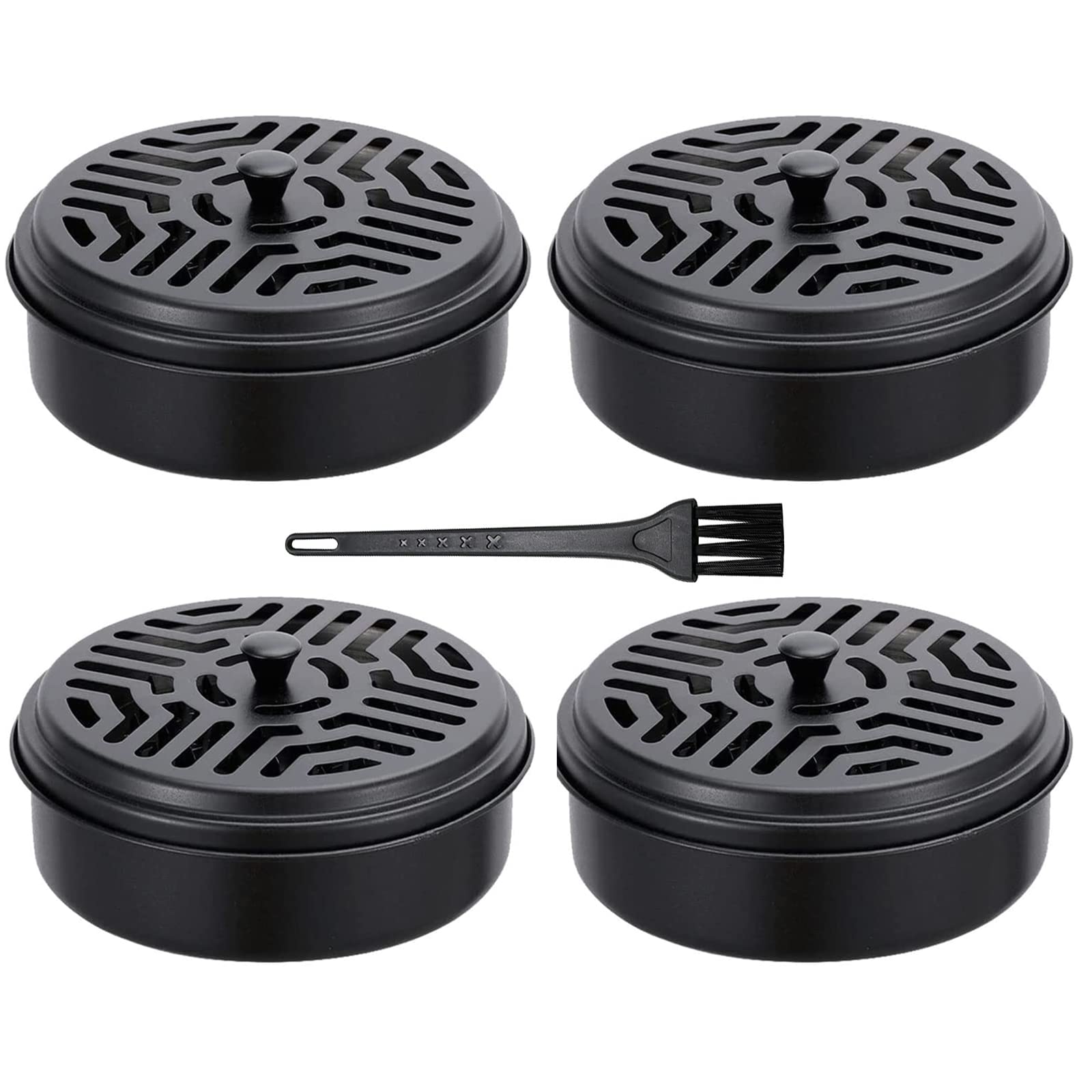 IS MUHE 4 Portable Mosquito Coil Holder, Mosquito Incense Box Sandalwood Holder with ​Handle, Fireproof ​Incense Burner for Home Office Camping（Black）