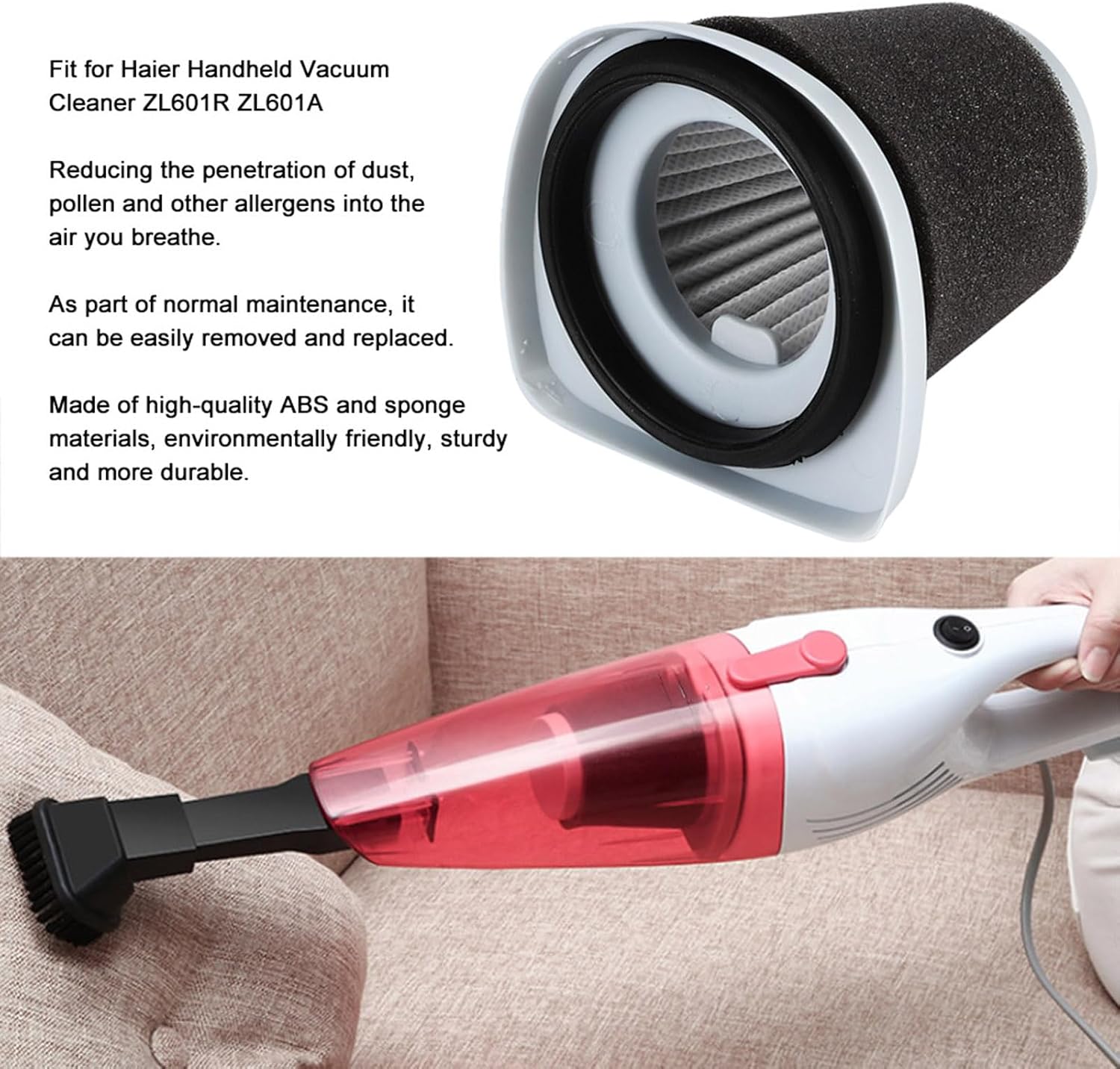 2pcs Vacuum Cleaner Filters,Vacuum Filter Replacement,Vacuum Cleaner Filter Replacement Fit for Haier Handheld Vacuum Cleaner Zl601r Zl601a,Abs And Sponge Materials,Delicate image 2