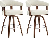 Vista 8 de CHITA Juego de 2 taburetes de bar giratorios de altura de mostrador, taburetes de bar tapizados de poliéster con respaldo y reposabrazos para isla