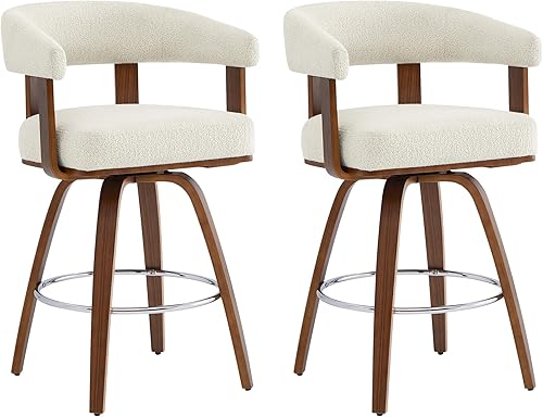 Miniatura 8 de CHITA Juego de 2 taburetes de bar giratorios de altura de mostrador, taburetes de bar tapizados de poliéster con respaldo y reposabrazos para isla