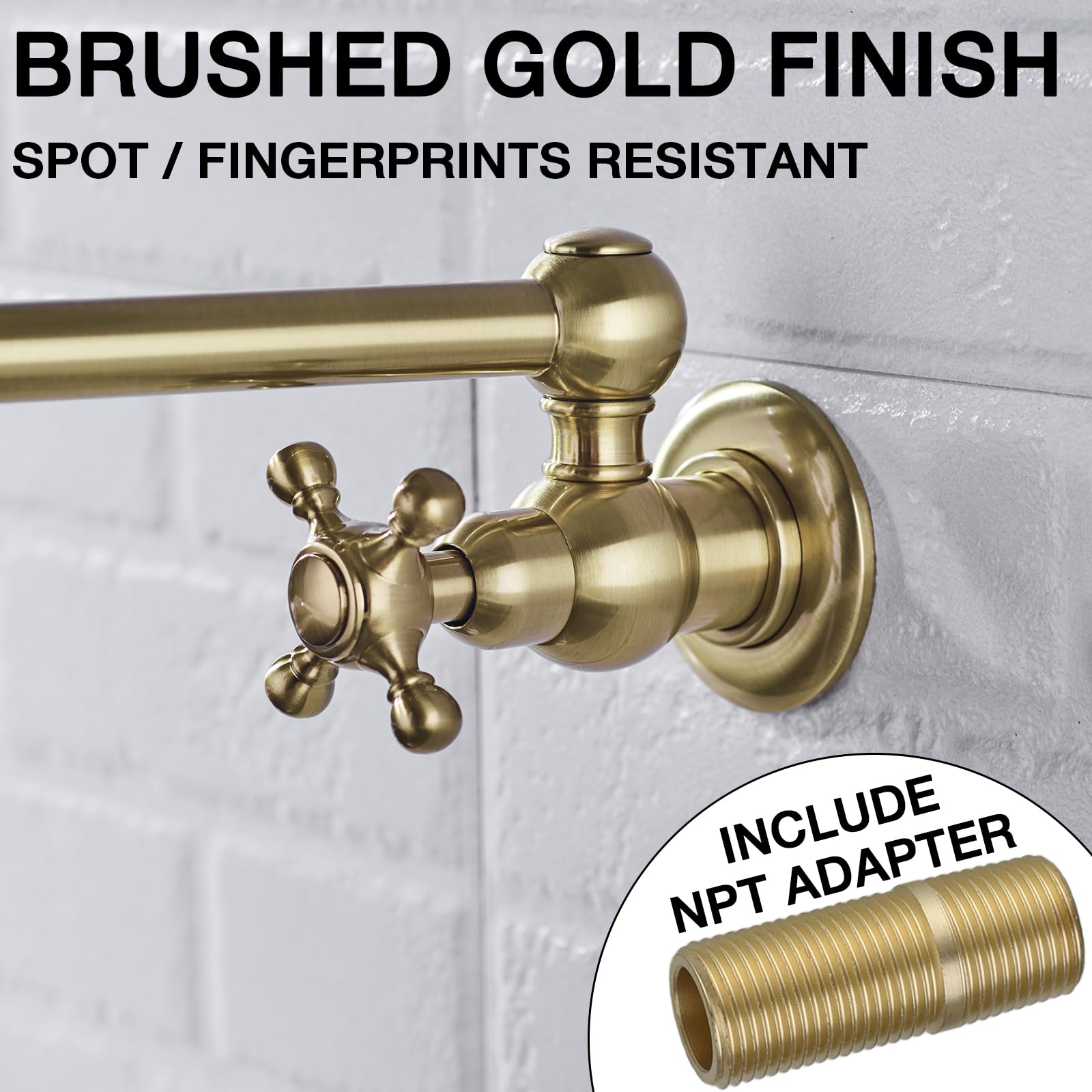 Mocoloo Pot Filler Faucet - Wall Mounted Solid Brass Brushed Nickel