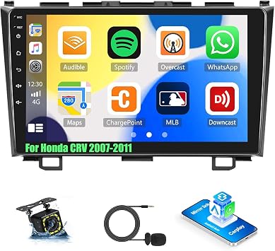 Car Stereo for Honda CRV 2007-2011 with Apple CarPlay/Android Auto, 9 Inch Touch Screen Bluetooth for CRV CarPlay Radio Head Unit, FM, Mirror Link SWC EQ Dual USB Input with Backup Camera Mic