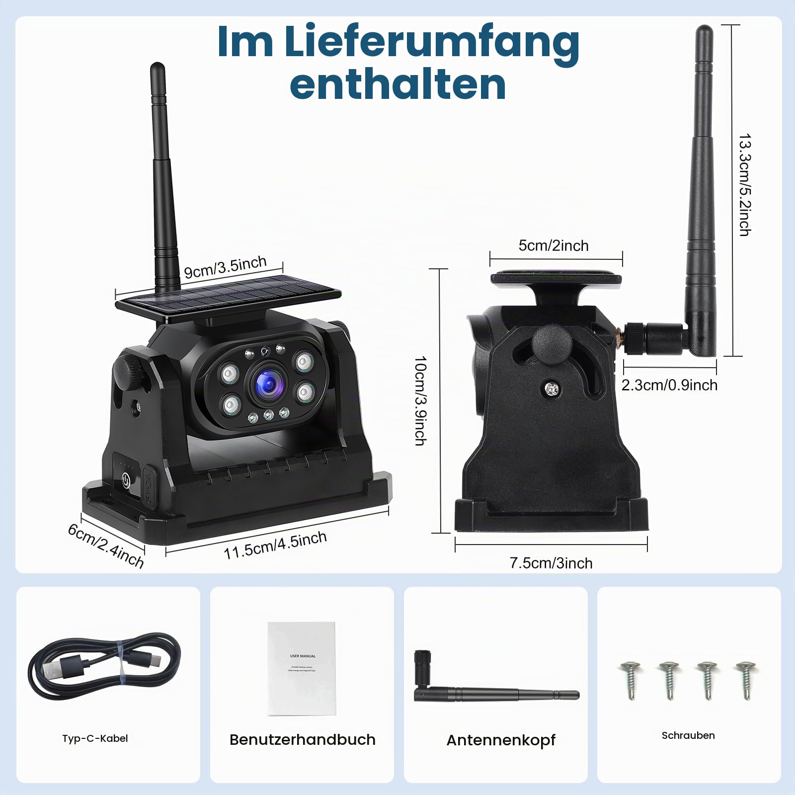 Hodozzy Kabellose Rückfahrkamera Solar Stabiles WiFi, 1080P Rückfahrkamera Auto mit Wasserdicht, Solaraufladung 10.000 mAh Magnetische Basis, Nachtsicht, Rückfahrhilfe Wiederaufladbare Kamera