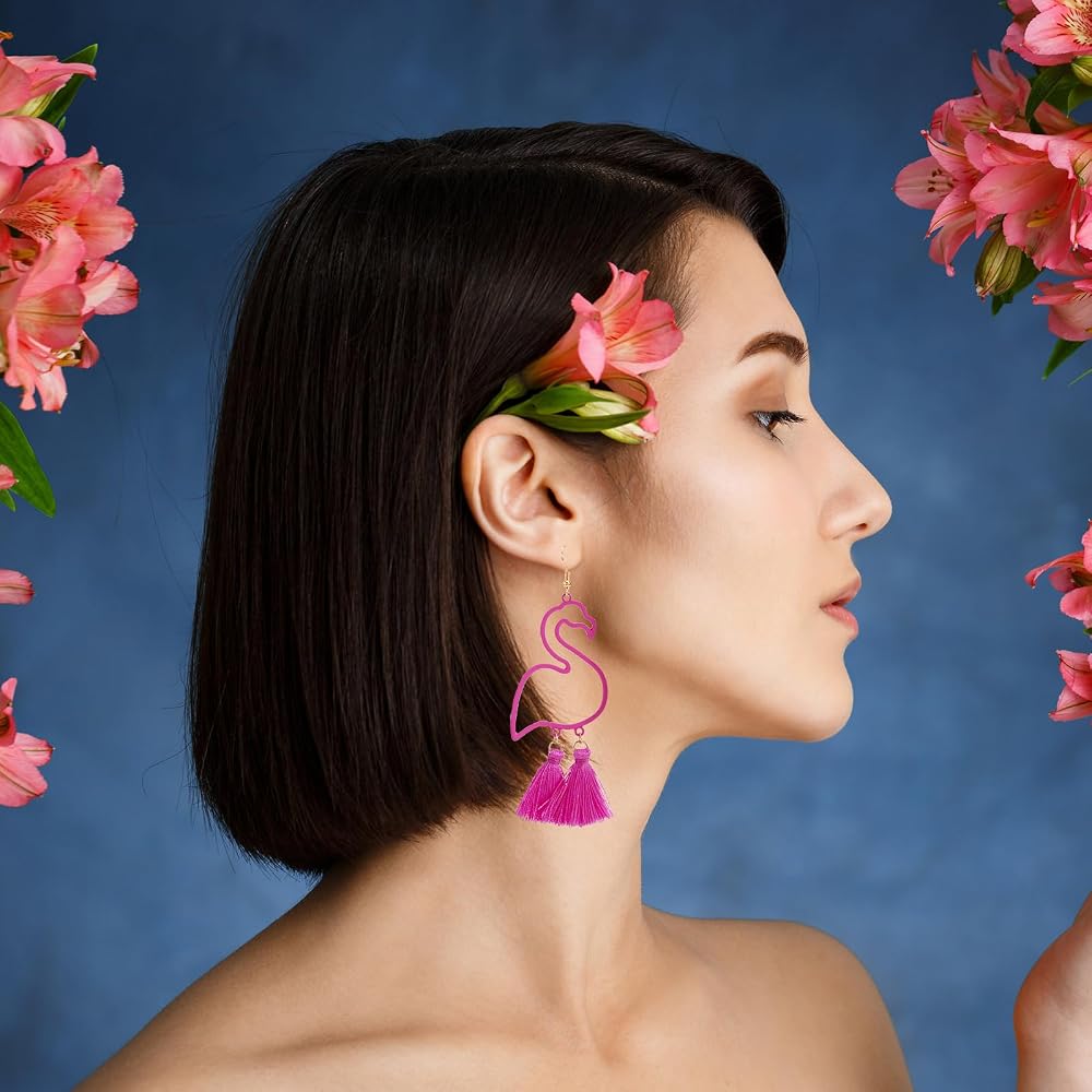 Pink Flamingo Dangle Earrings - Exaggerated Long Drop Retro Boho Jewelry For Women & Girls