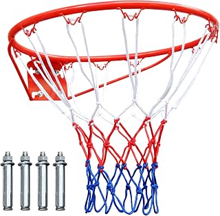 MIUDGIG 18" Basketball Rim Replacement, Heavy Duty Breakaway Rim and Net, Universal Professional Solid Steel Backboard Rims Fits In-Ground and Wall-Mounted Basketball Hoops, Indoor/Outdoor
