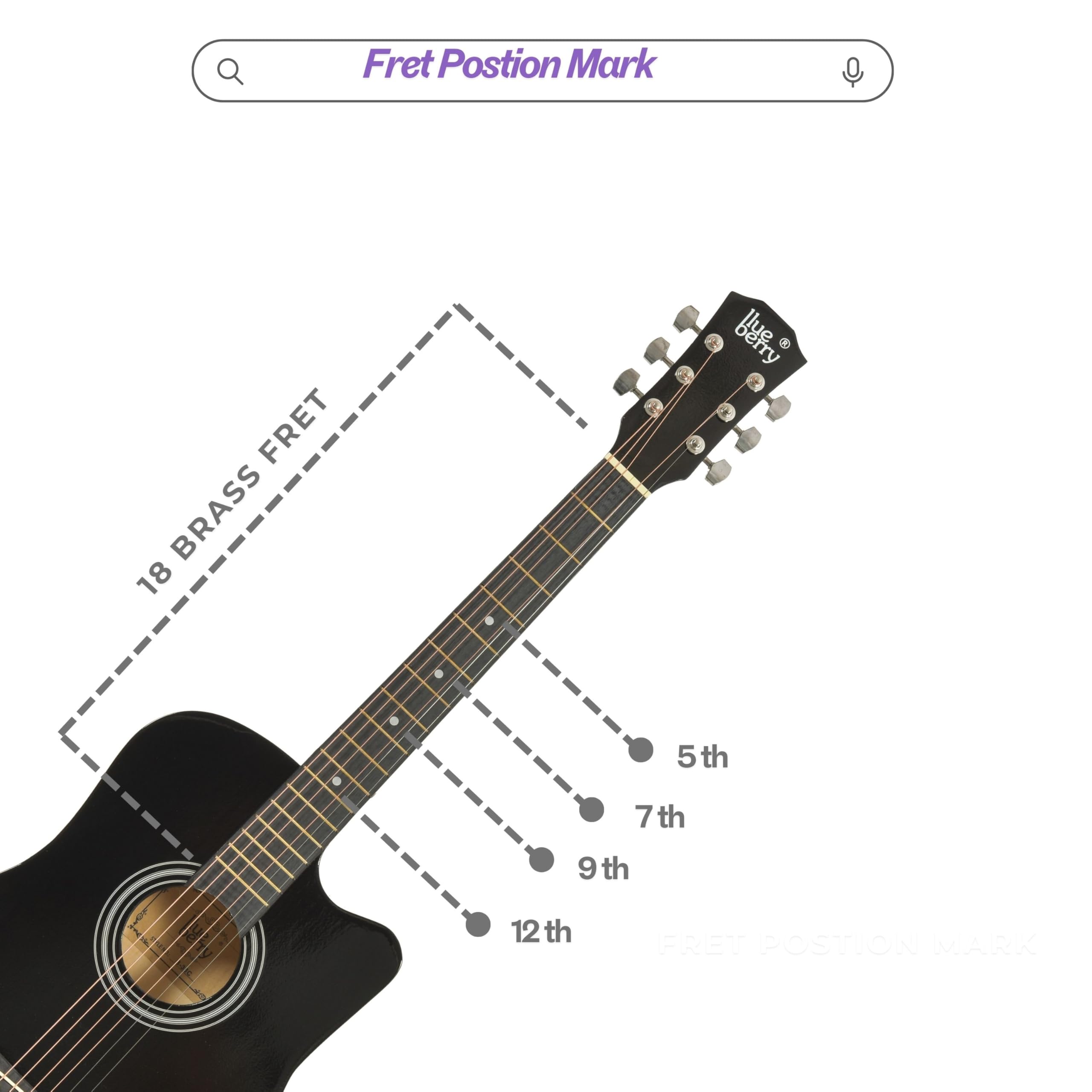 BLUEBERRY B-38C, Acoustic Guitar Kit with Bag, Strap, One Pack Strings And 2 Picks - 38 Inch (Black) - Image 3 thumbnail