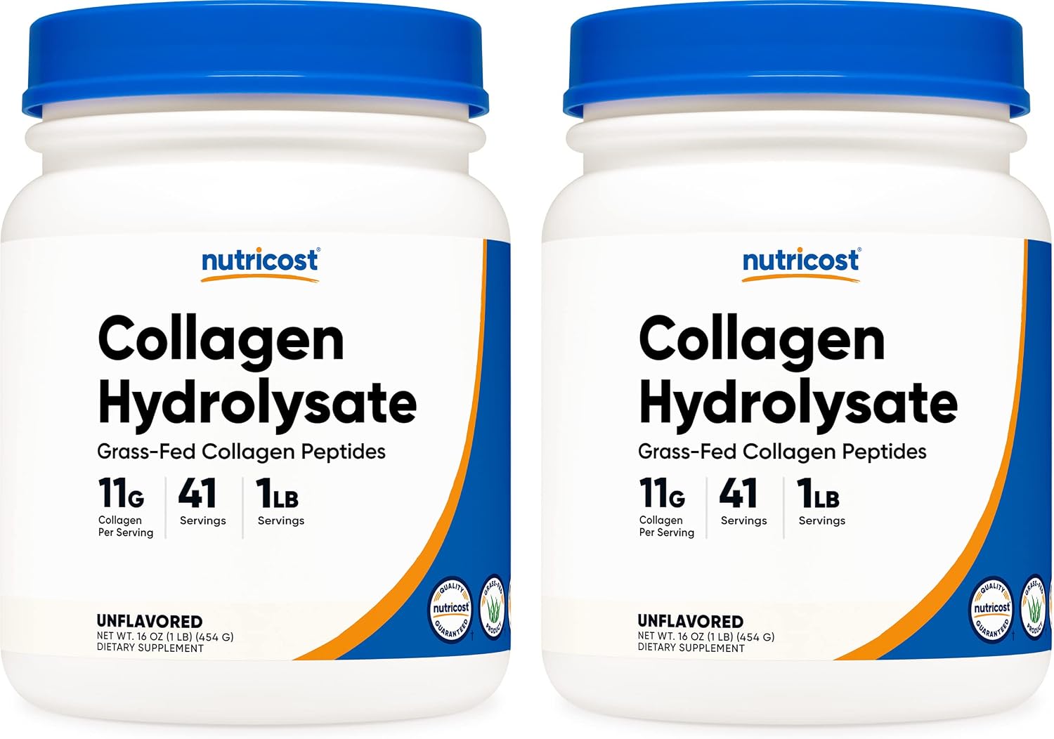 Nutricost Pure Collagen Hydrolysate (Bovine) Powder (2 Pack) - Grass Fed Bovine Collagen, 1LB Per Bottle