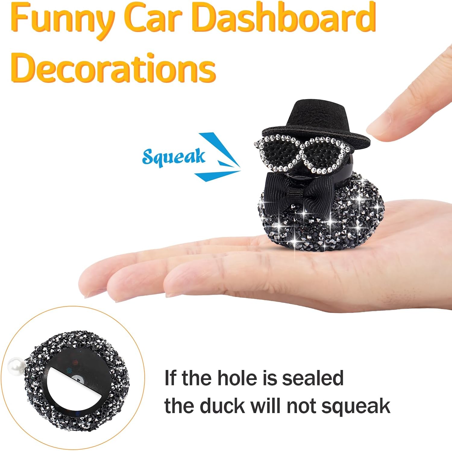 wonuu Black Sparkly Rhinestones Rubber Ducks Bling Car Accessories Mini Top Hat Rubber Duck Diamond-Studded Duckies, Black Cat Eye Sunglasses