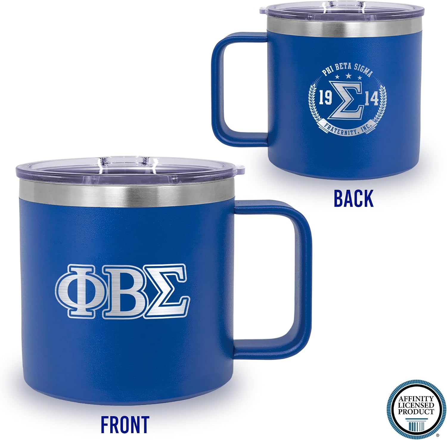 BBGreek Phi Beta Sigma Fraternity Paraphernalia - Official Vendor - 14 oz Insulated Coffee Mug - Greek Letters - Shield