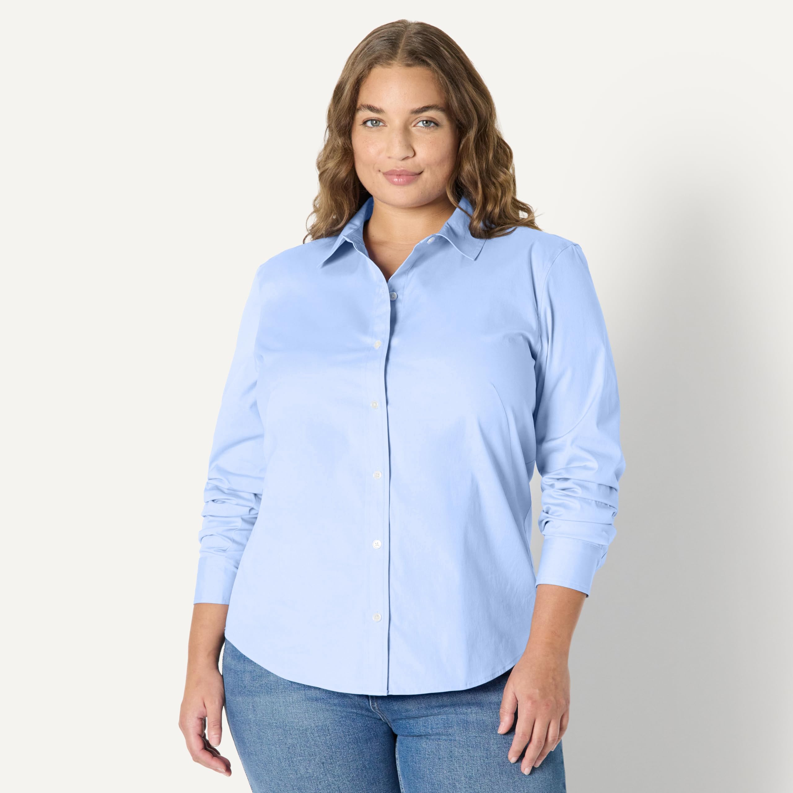 Amazon Essentials Donna Camicia Elegante dalla vestibilità Aderente con Bottoni, in Popeline Elasticizzato