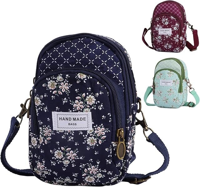 Cell Phone Pouch Purse Small Crossbody Phone Bags for Women Cute Canvas Zipper Shoulder Bag Cotton Mobile Phone Handbag with Adjustable Shoulder Strap for Women Travel,Dog Walking
