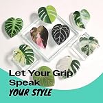 Support de poignée de téléphone en acrylique tropical mignon - Support de téléphone collapsible avec adhésif collant pour smartphones & Comprimés : Poignée sécurisée & Fonction Kickstand (Albo Monstera)