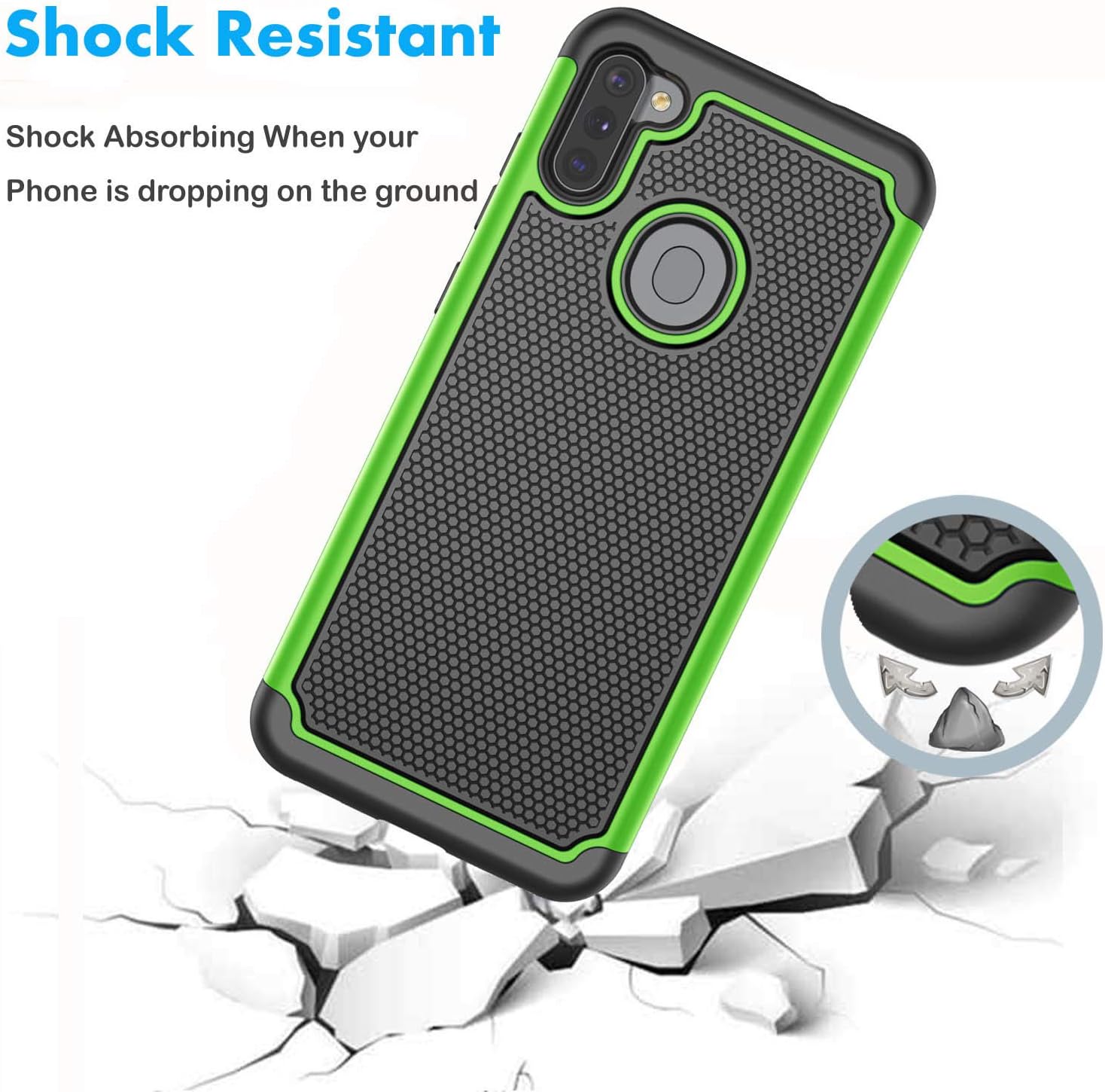 NJJEX Case for Samsung Galaxy A11, for Galaxy A11 Case, [Nveins] Hybrid Dual Layers Hard Plastic Back + Soft Silicone Rubber Armor Defender Shockproof Slim Phone Cover for Samsung A11 (Green)