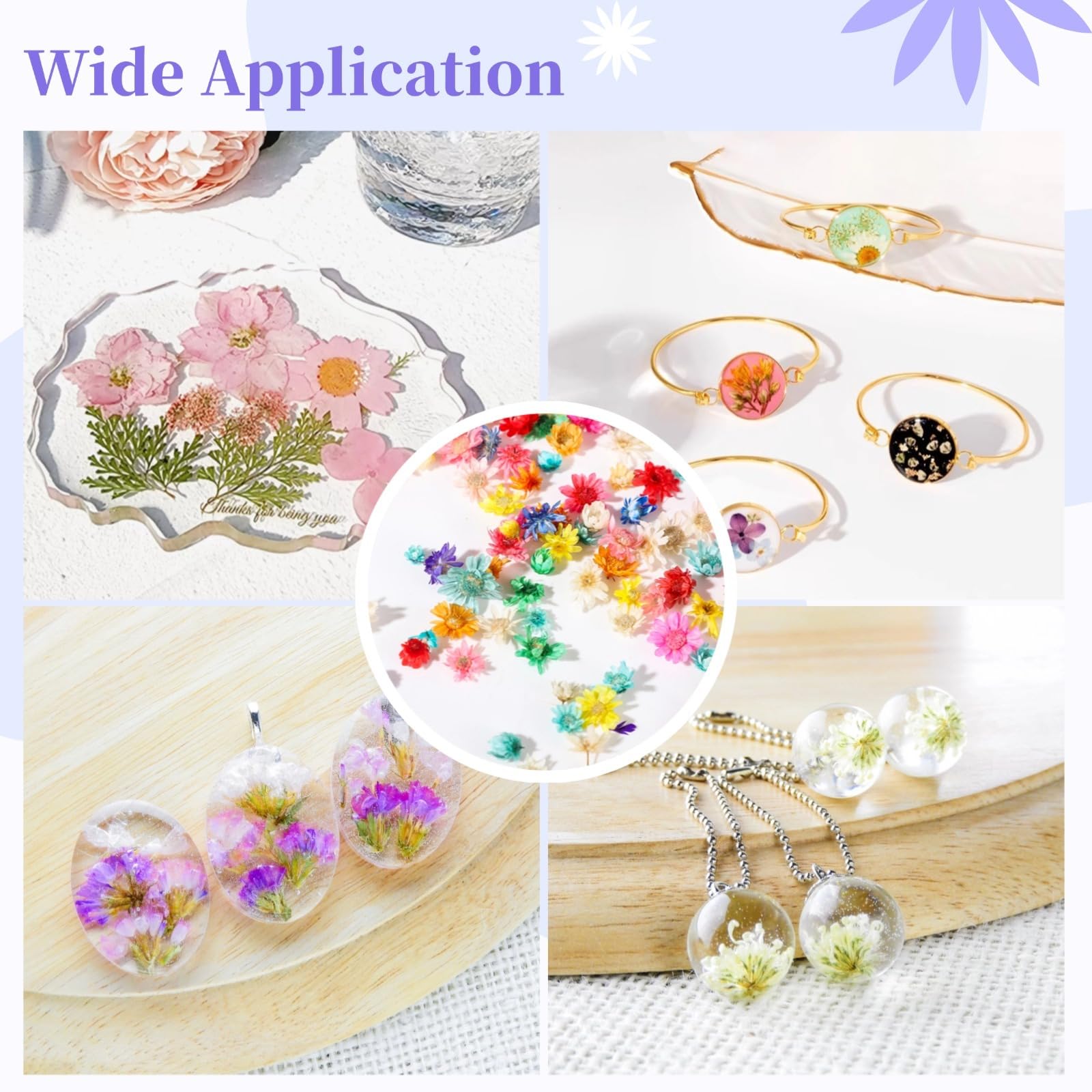 1420 PCS Mini Fleurs séchées en résine, Petites Fleurs séchées Naturelles pressées pour Bijoux, Boucles d’Oreilles, moules époxy, Fabrication de Bougies, Nail Art, déco et Loisirs créatifs