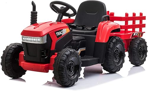 Miniatura 10 de TOBBI - Tractor de juguete a batería de 12V con remolque color verde rosado y rojo Negro, Verde oscuro, Verde, Rojo, Rosa Rojo