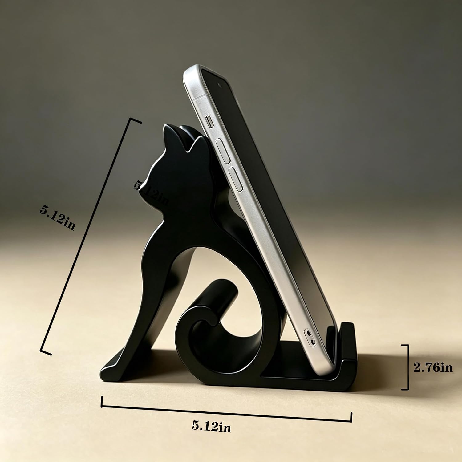 Cat Phone Holder Stand – Cute Kitten Silhouette Car Mount & Desk Dock – Fits All Smartphones Tablets – Ideal Gift for Pet Lovers, Bedside & Office Use (Black) image 2