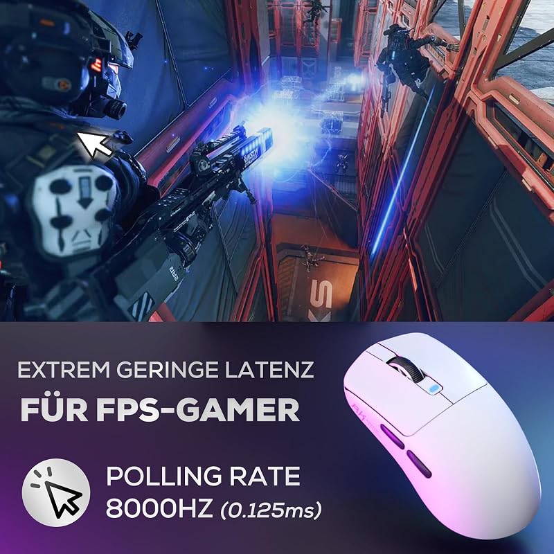 RK ROYAL KLUDGE M3 Wireless Gaming Egér 47g Ultralight 30K DPI 8K Polling Fehér