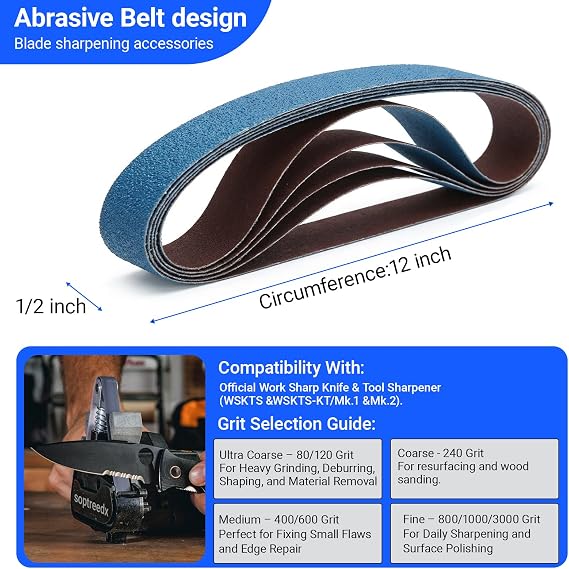 45 PCS 1/2 x 12 Knife Sharpener Sanding Belts for Work Sharp Knife & Tool Sharpener (WSKTS, WSKTS-KT, Mk.1 & Mk.2), Replacement Sharpening Belt Kit with Assorted Multiple Grits