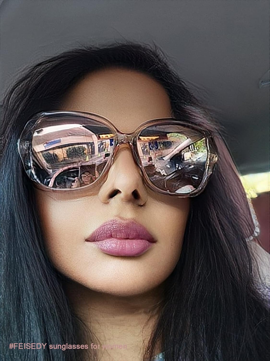 FEISEDY Polarized Women Square Sunglasses Sparkling Composite Shiny Frame B2289 image 4