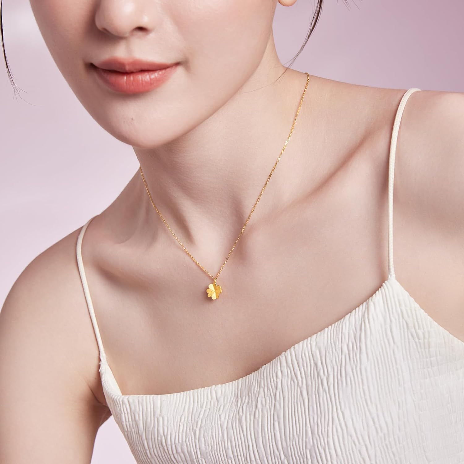 999 24K Gold Lucky Clover Pendant Necklace with 40+5cm Chain Solid Gold Jewellery Gift