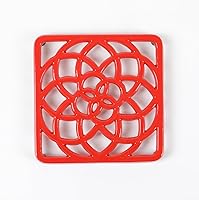 Vista 1 de HAWOK Enameled Cast Iron Square Trivet with Rubber Pegs, Metal Trivet for Hot Dishes, Red