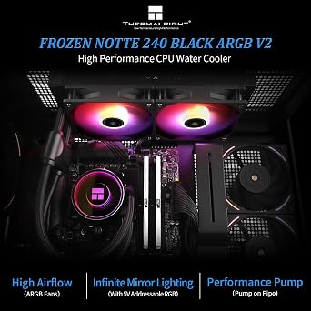 Thermalright Frozen Notte 240 Black ARGB V2 Water Cooling CPU Cooler,240Black CPU Cooler Specifications, Double PWM Fans, S-FDB Bearings, Suitable for AMD/AM4 AM5,Intel LGA 1700/1150/1151/1200/2011