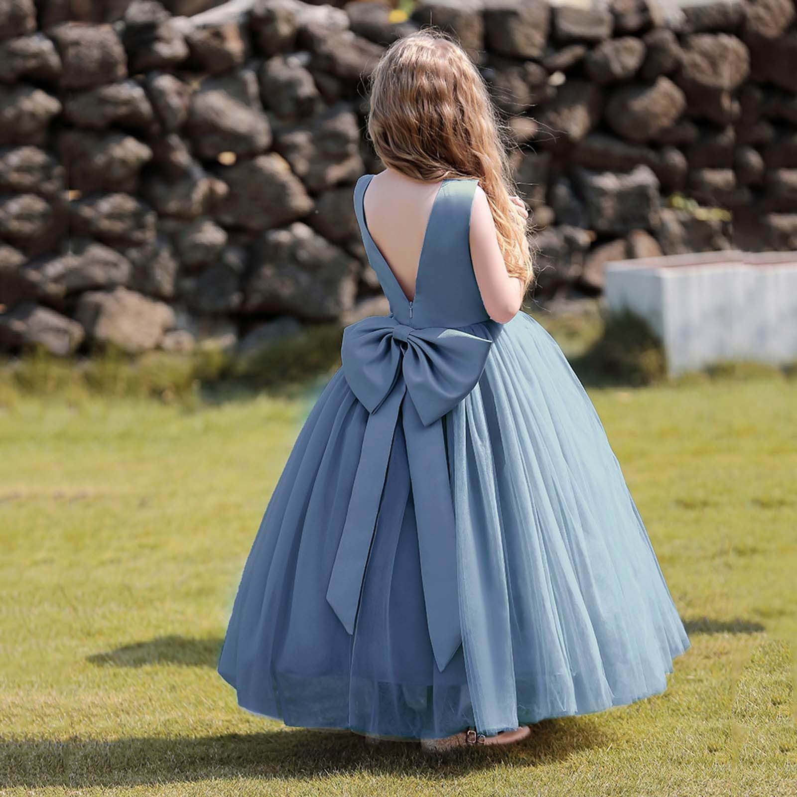 Vestido de satén para niñas Flores, Bodas, con Perlas y Lazo, Fibra Suave, Ligero Bordado, Ideal Escuela, Tendencia Infantil Estilo Casual/g
