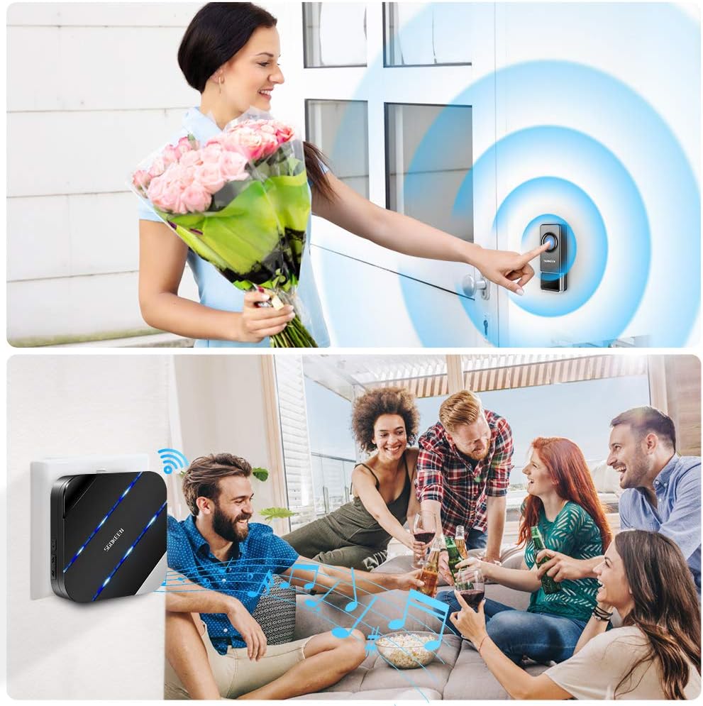 Wireless Doorbell, SGOKEEN Wireless Doorbells for Home, 1000-ft Long Range and 58 Chimes, Waterproof Door Chime for Home/Office/Classroom - - 