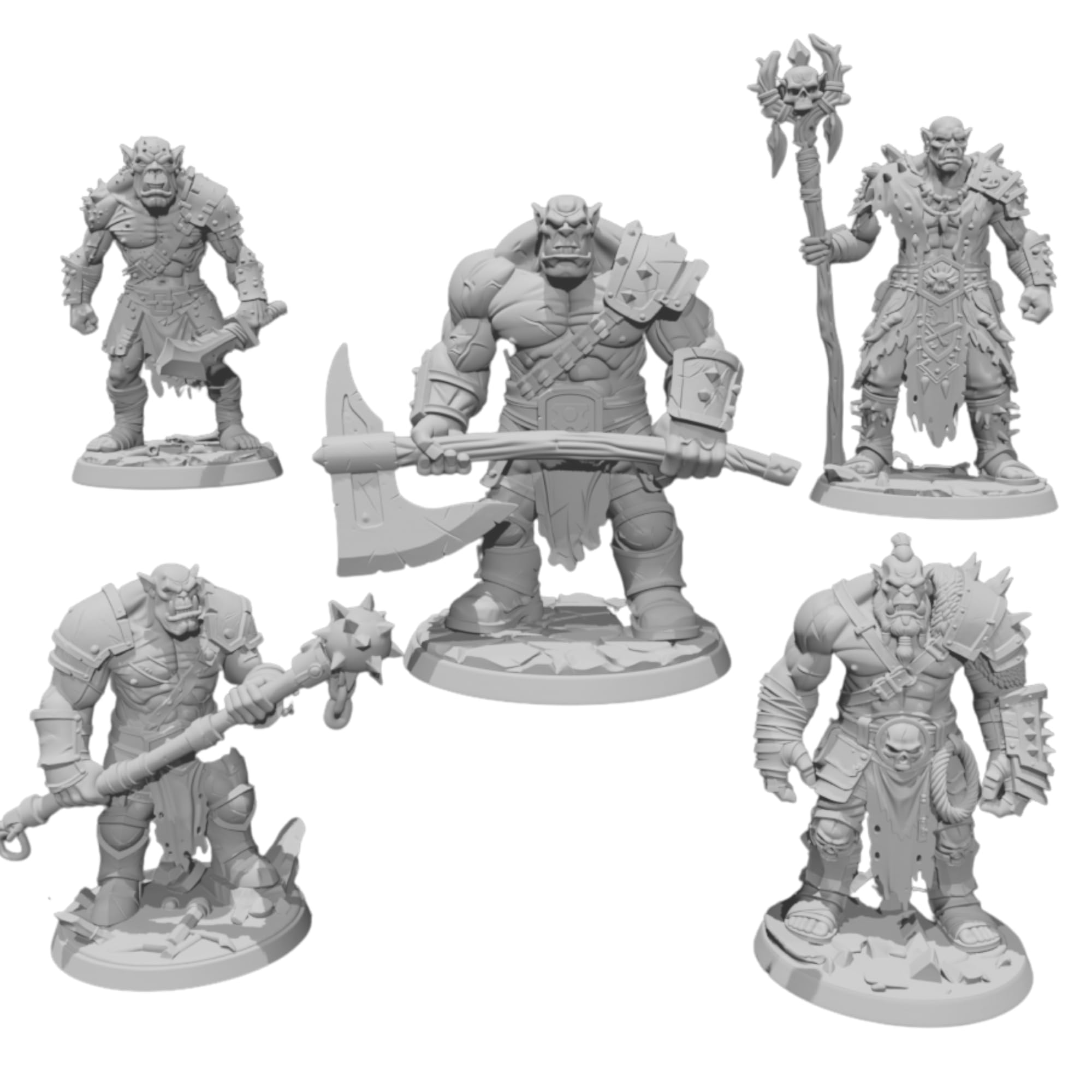 Orc Party Pack Set DnD TTRPG Miniature 32mm Scale D&D RPG NPC Enemies Orcs Creature Wargaming Figure Main Enemy Boss hammer Unpainted 28