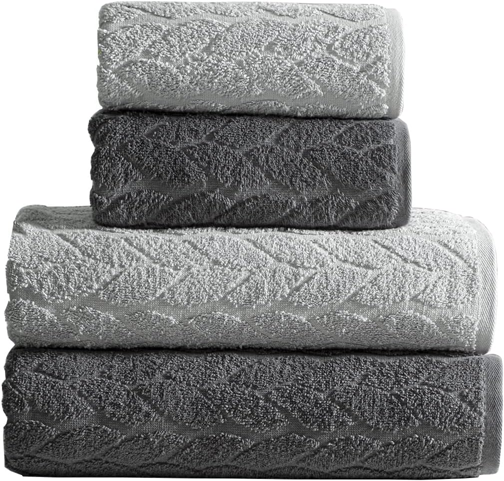 Mürdüm Home Sarmaşık Çift Renk Banyo Havlusu, 4'lü Paket 2 Parça (70x140),2 Parça (50x90) Yumuşak ve Emici, Kaliteli Günlük Kullanıma Uygun%100 Pamuk Havlu (Antrasit-Gri)