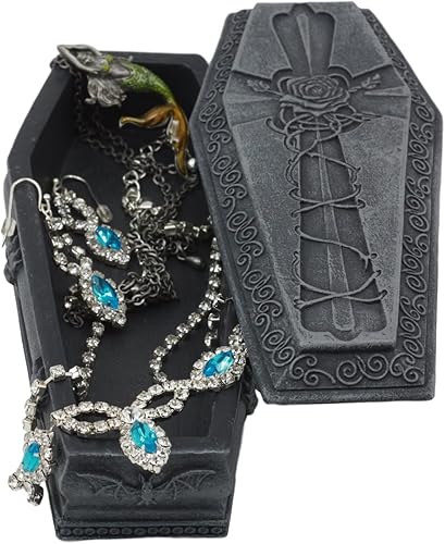 Miniatura 2 de Ebros Gárgola gótica con cruz de vid torcida, caja de joyería, estatuilla de 6 pulgadas de largo, mini ataúd de almacenamiento, escultura de