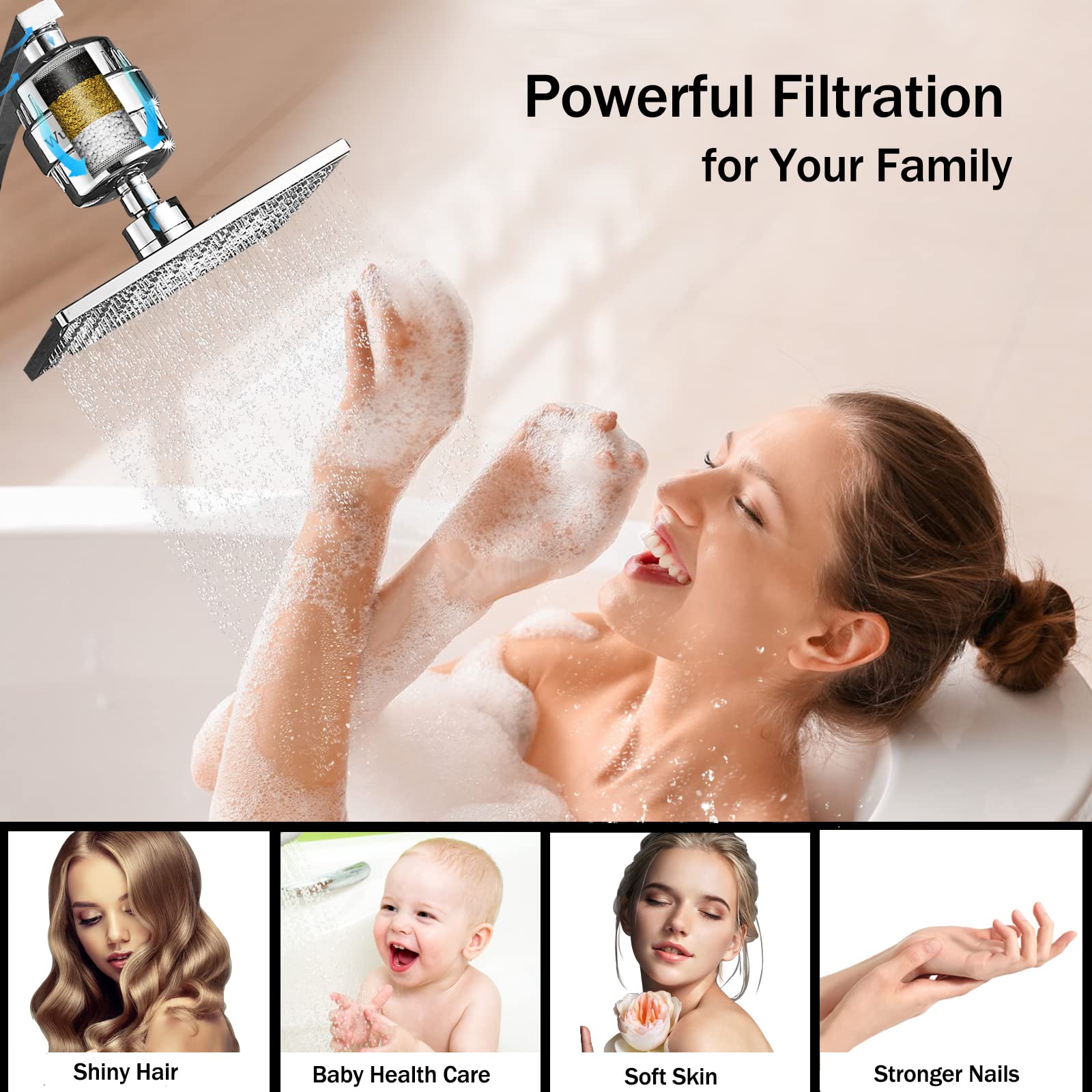 Filtro Ducha,Filtro Antical Ducha,Ducha Filtro Universal Reemplazable para Elimina Los Metales Pesados Cloro y Otros Depósitos en Agua Dura, Reduce la Picazón en la Piel Seca y la Caspa