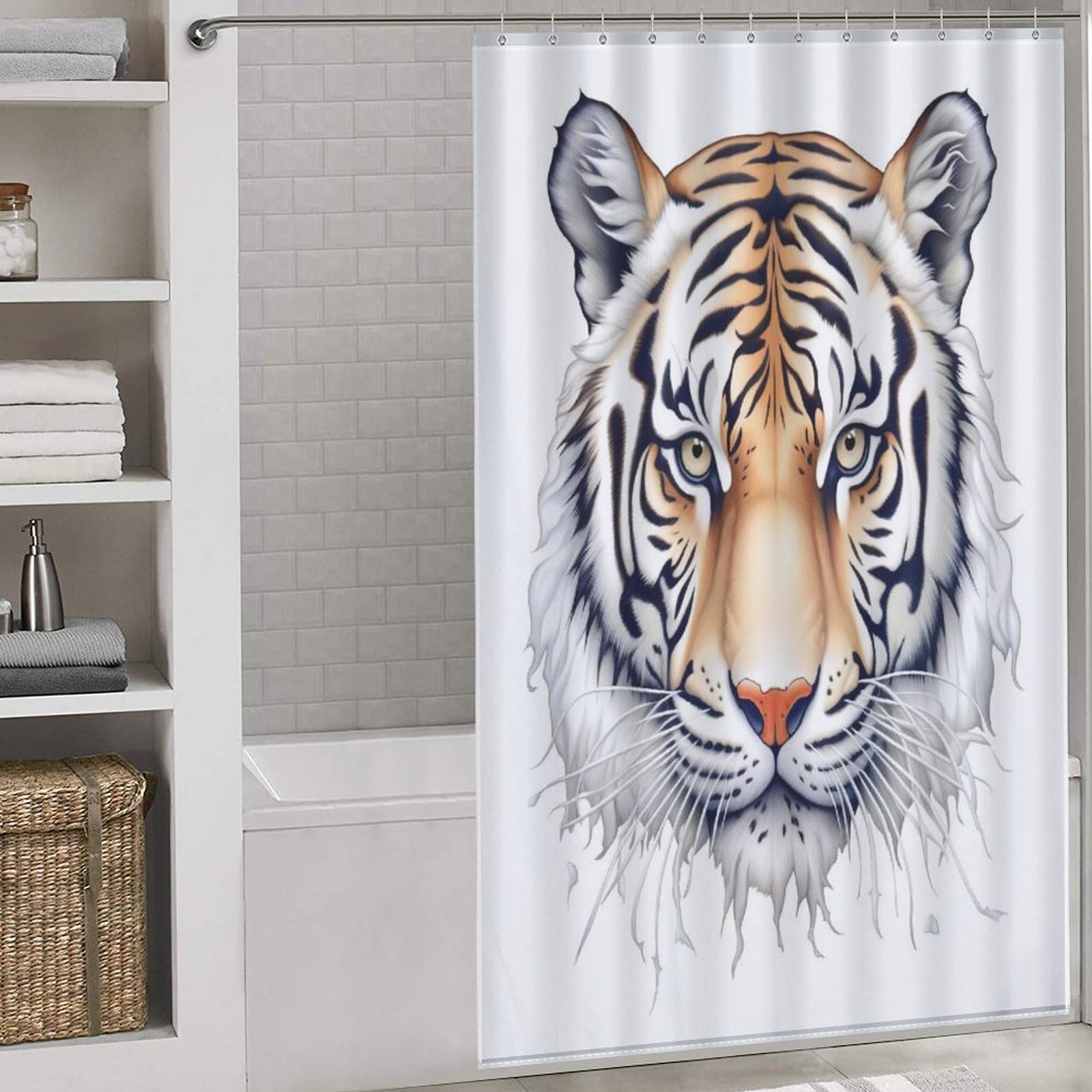 Rideau de douche tigre anti éclaboussures en tissu polyester