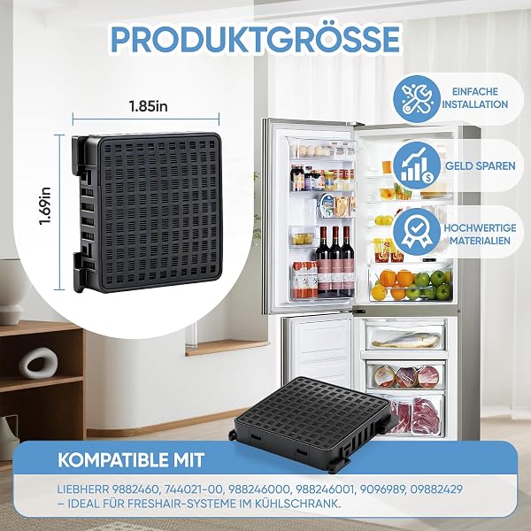 4 Stück Aktivkohlefilter Kompatibel mit Liebherr Kühlschränken & Weinkühlern 7440021-00 9096989 9882460 988246000 Fresh Air Filter für Kühlschränke - 2