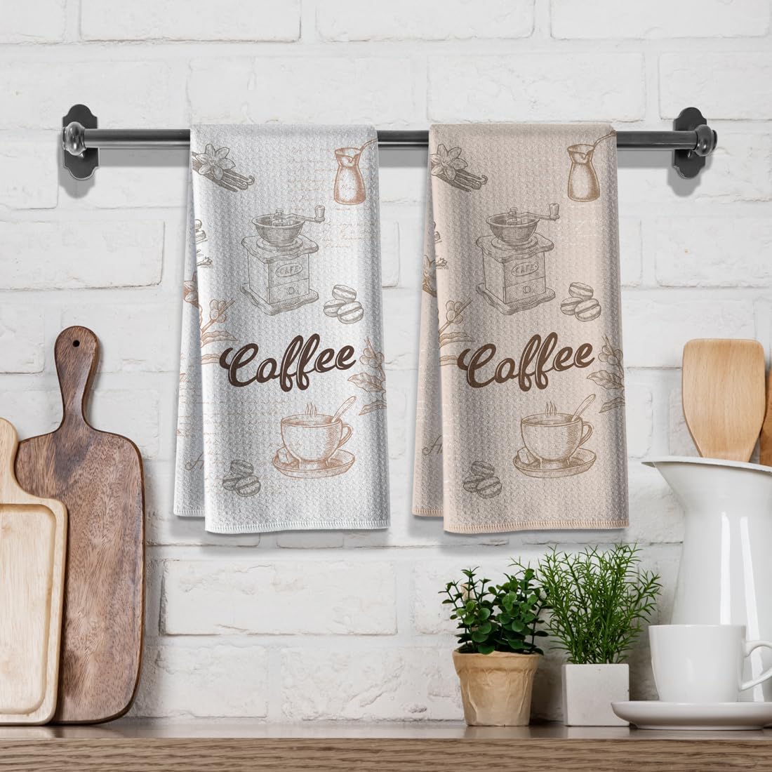 Funny Coffee Kitchen Towels,Bar Dishcloth,Cooking Flour Sack Hand Towels, 16"x24"inch,Absorbent Drying,Gifts for Coffee Lovers,Neighbor,Wife,Housewarming On Christmas Mother's Day-2 Pack image 2